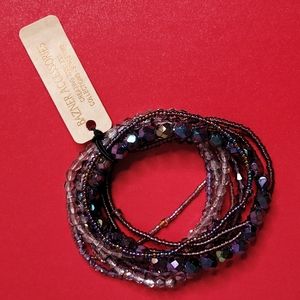 Elastic Purple Beaded Bracelets, Set of 10